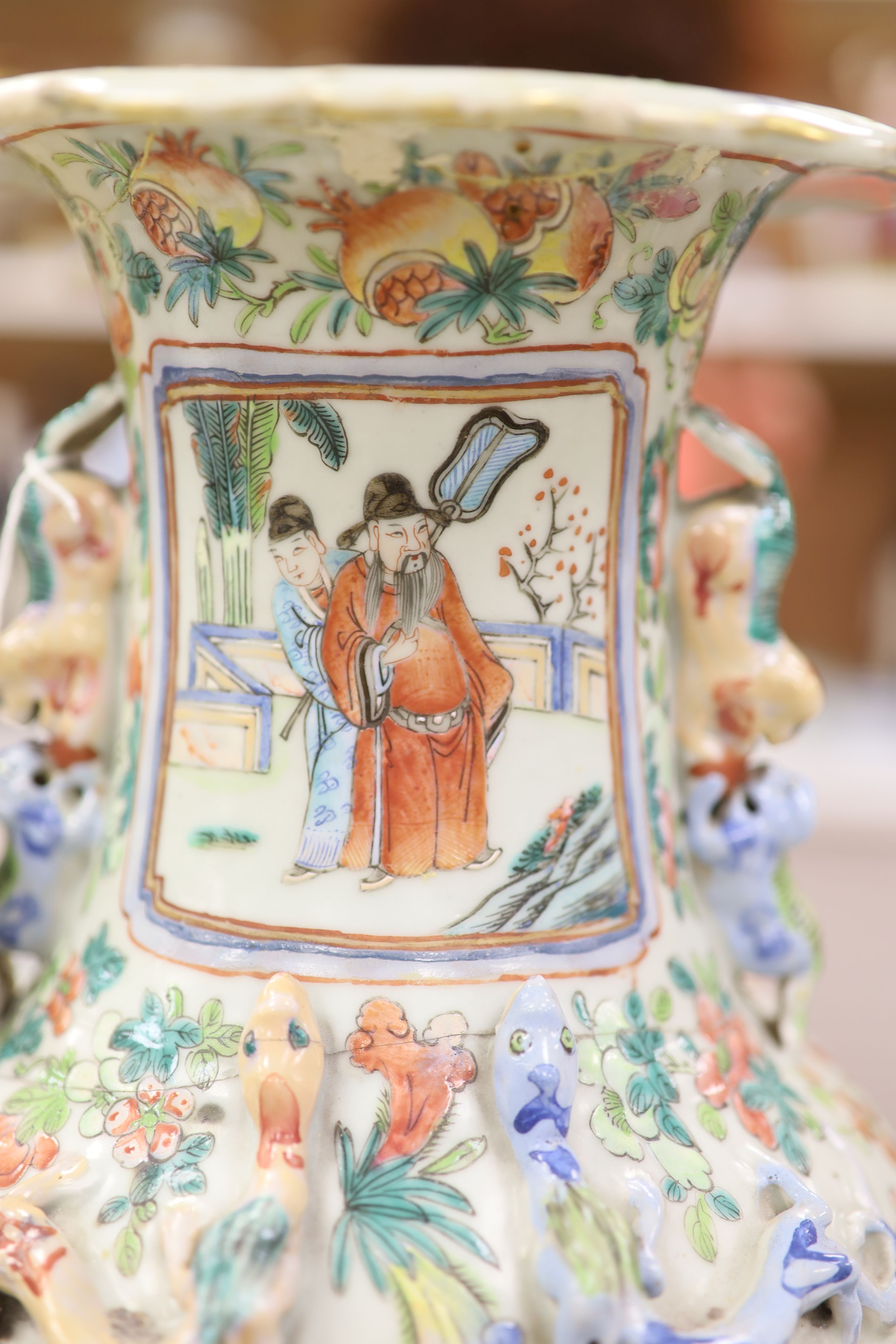 Two 19th century Chinese famille rose vases, tallest 45cm